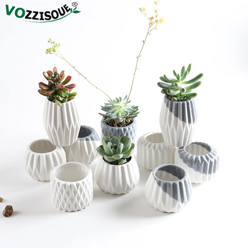 Creative Ceramic Diamond Geometric Flowerpot Simple Succulent Plant Container Green Planters Small Bonsai Pots Home Decoration