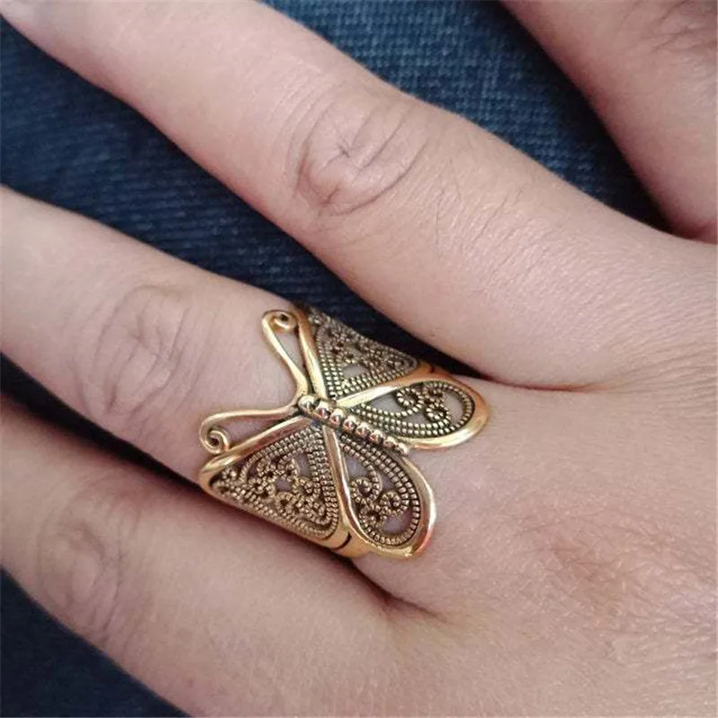 Wrap Style Butterfly Gold/Silver Tone Filigree Band Rings Large Jewelry for Women Vintage Animal Accessories Кольцо