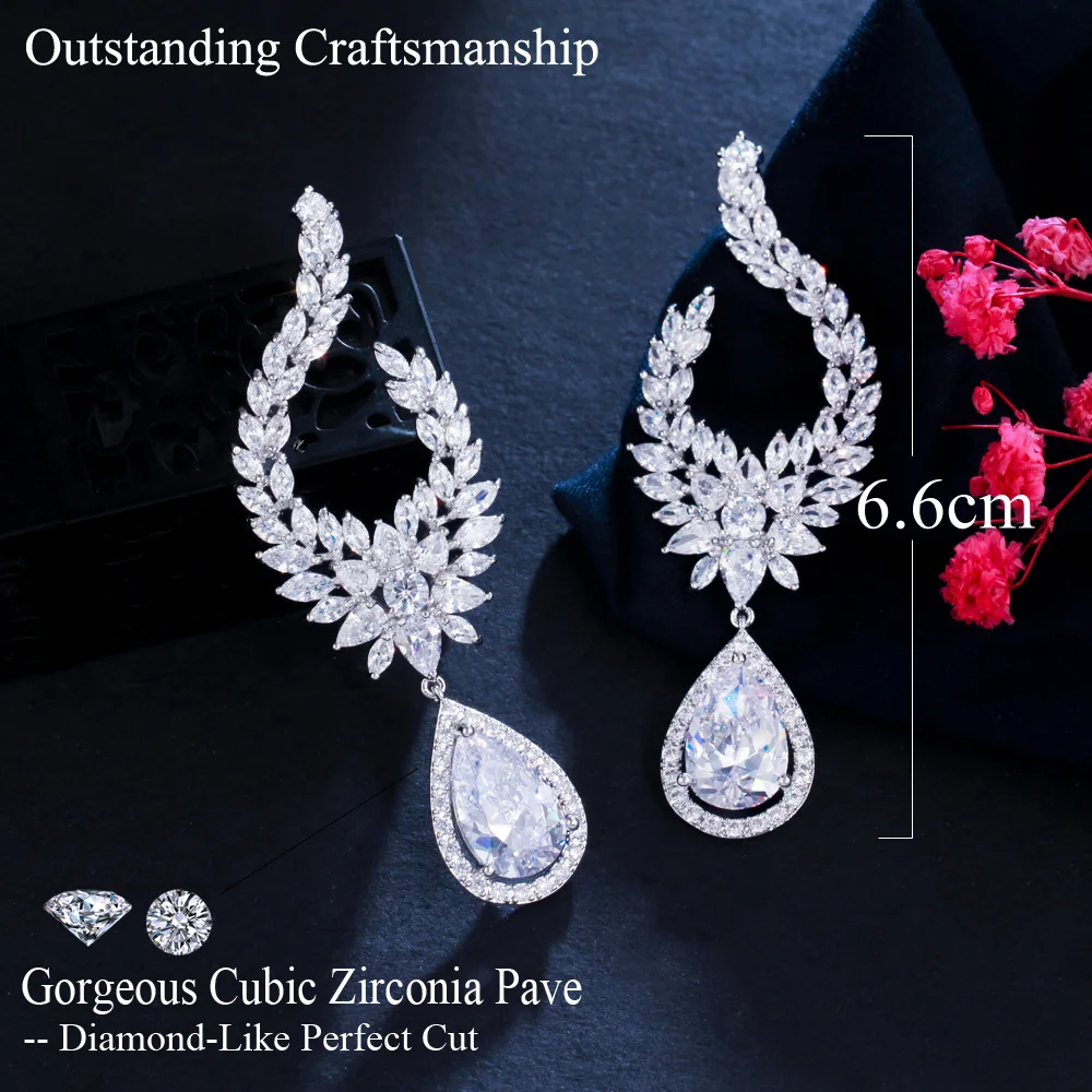 CWWZircons Luxury Shiny Water Drop Dangle Cubic Zirconia Long Earring for Women High Quality Fashion Party Wedding Jewelry CZ964