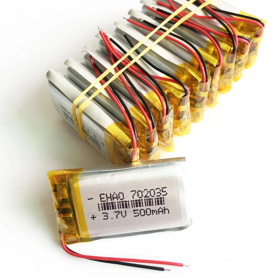 

10 шт. 3,7 В 500 мАч LiPo аккумуляторная батарея 702035 для GPS Bluetooth-рекордера, динамика, умных часов, ручка для чтения, средство для удаления клещей