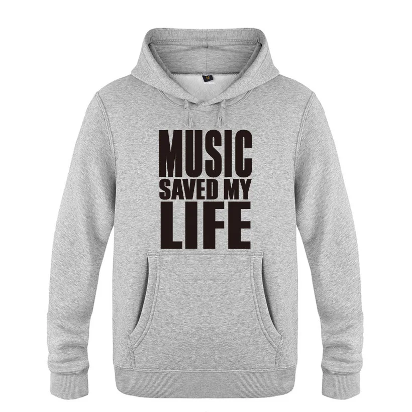 Mens Hoodies MUSIC SAVED MY LIFE Letter Printed Hoodie Men Fleece Long Sleeve Man's Sweatshirt Skate Hip Hop Pullover Moletom