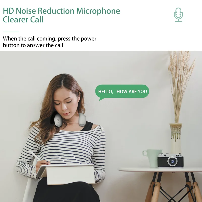 Aikswe-alto-falante sem fio, botão de voz hd com som surround, pescoço, bluetooth 5.0, microfone para jogos