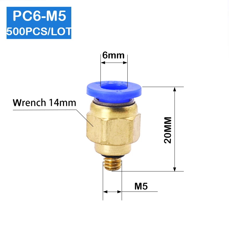 500PCS BSPT PC6-M5, 6mm To M5 Pneumatic Connectors Male Straight One-Touch Fittings