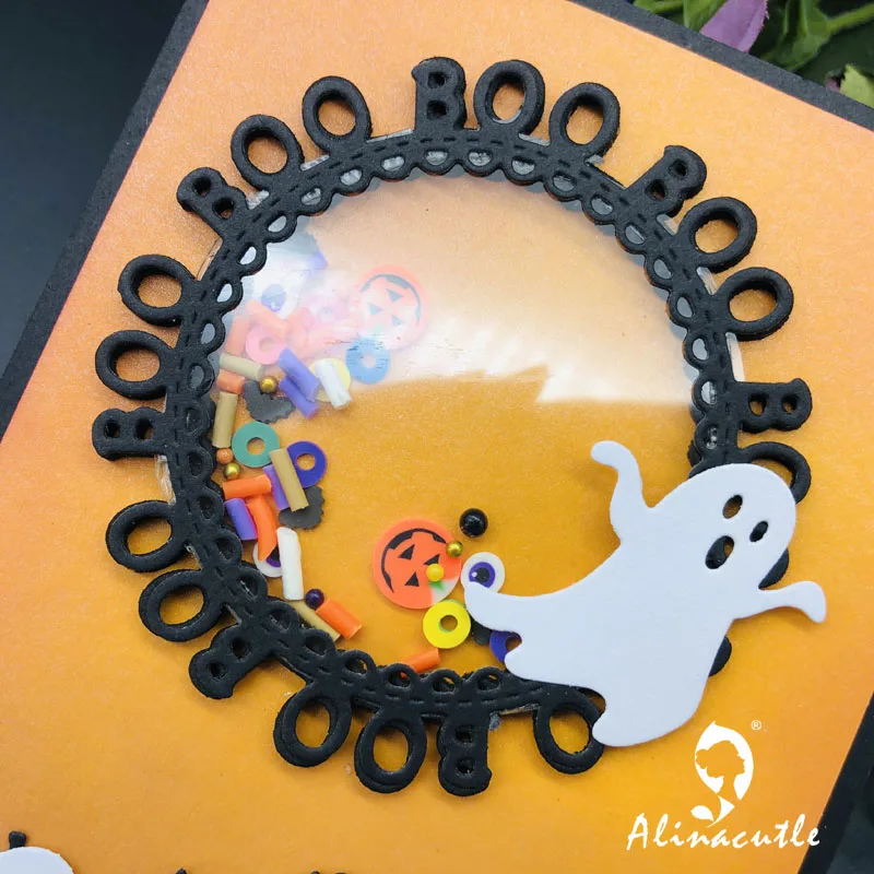 Alinacutle Metal Cutting Die Cut Halloween Ghost BOO Cirlce Scrapbooking Paper Craft Handmade Card Punch Art Cutter