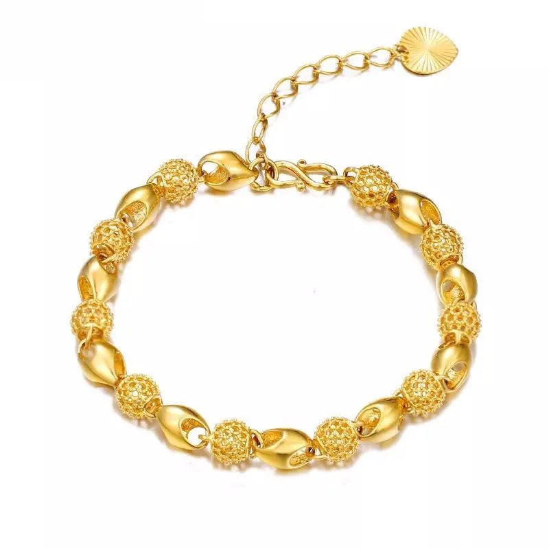 Полые браслеты XP Jewelry (17 см + 3,5 см) из бисера, ювелирные изделия для милых женщин, креативный дизайн, Чистый золотой цвет, не вызывает аллергии