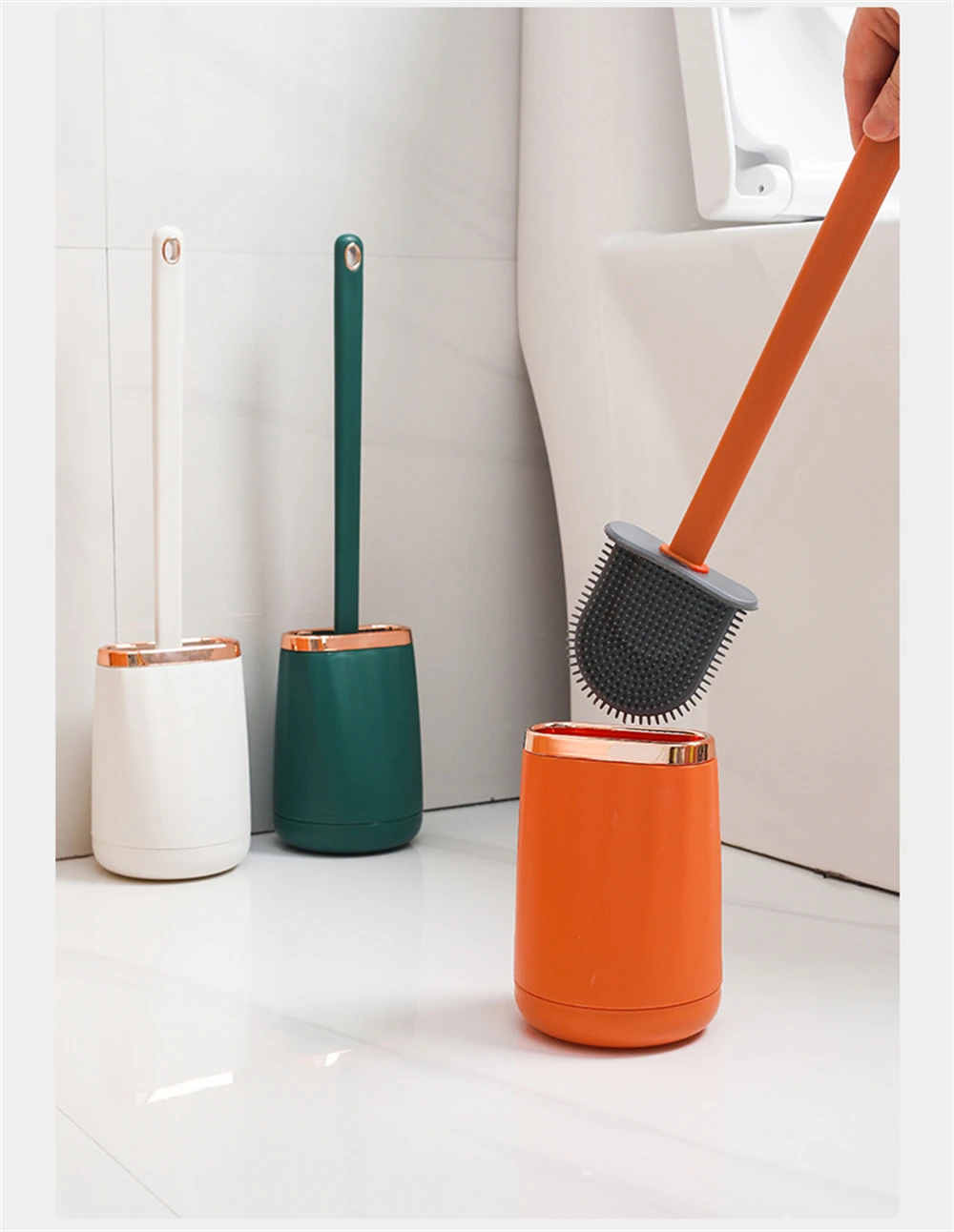 1 Set Light Luxury Toilet Brush Household Long-Handled TPR Brush Head No Dead Corners Durable Toilet Brush Bathroom Accessories