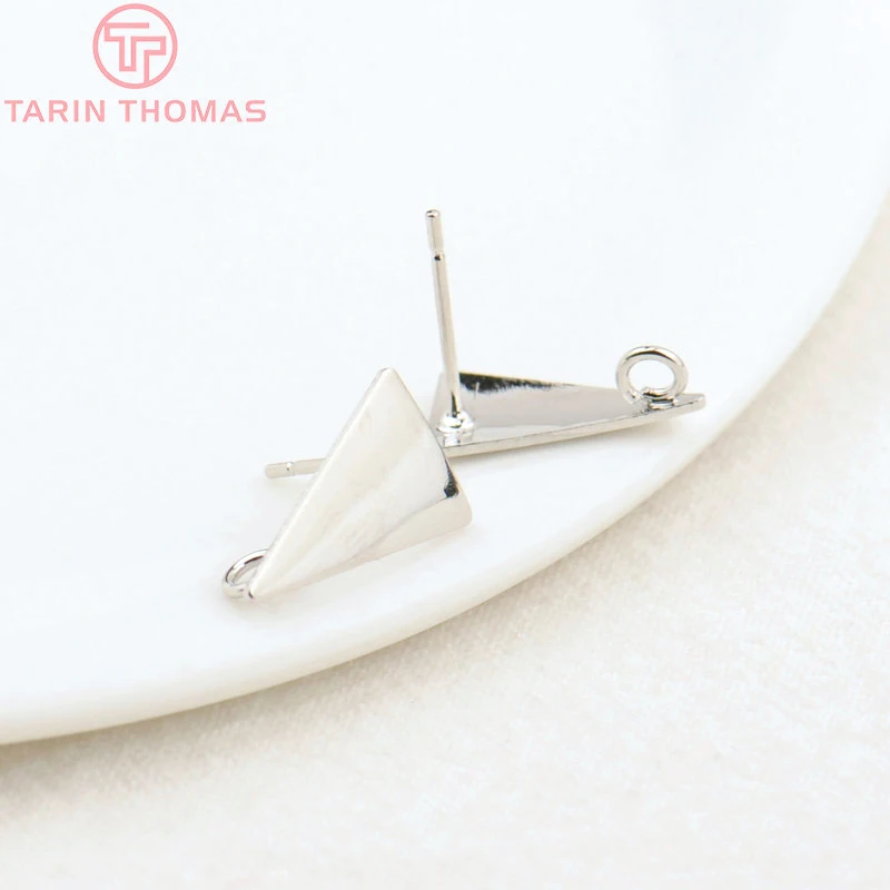 (2230) 10PCS 12x8.5MM 24k Gold Color Brass Long Triangle Stud Earrings High Quality Diy Accessories Jewelry Findings