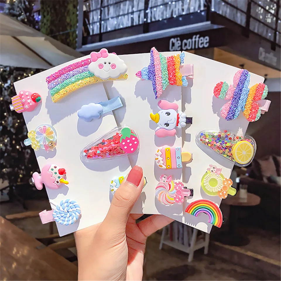 6 teile/satz Neue Mädchen Nette Regenbogen Stern Blume Haarnadeln Für Kinder Süße Haar Clips Barrettes Cartoon Bunte Haar Zubehör