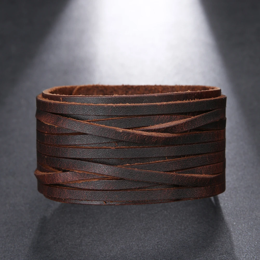 2021 Trend Jewelry Vintage Hand Woven Multilayer Leather Bracelet Cuff Wide Leather Men\'s Bracelet Pulsera Hombre