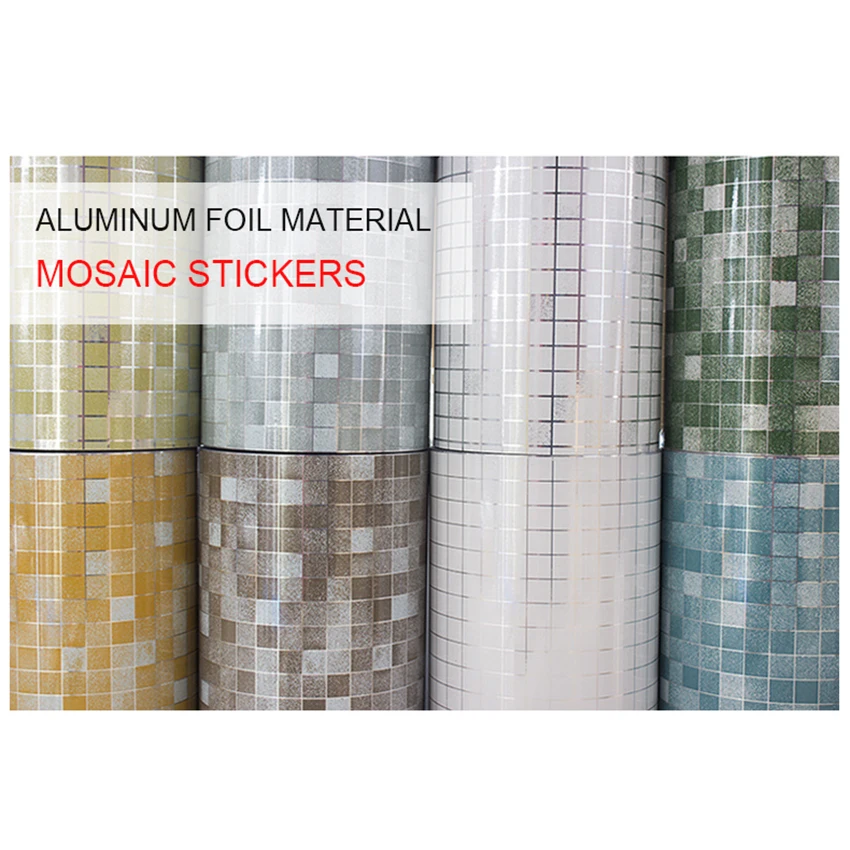 Waterproof Mosaic Wall Papers Self-Adhesive Aluminum Foil Kitchen High Temperature Oil-Proof Wall Stickers Bathroom Tile Sticker