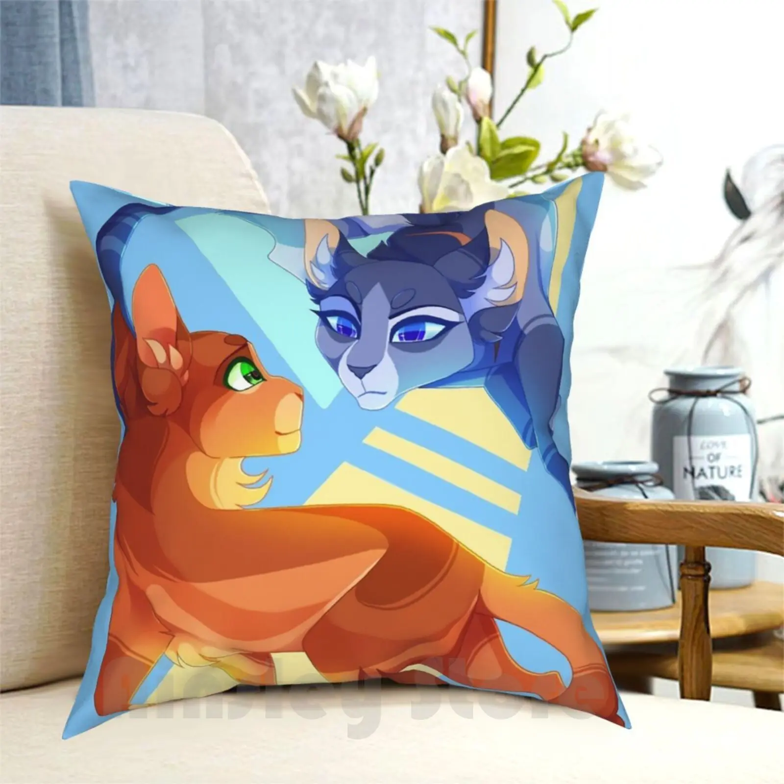 Fire And Water Pillow Case Printed Home Soft DIY Pillow cover Cats Cats Water Fire Thunderclan Leaders Starclan Fireheart