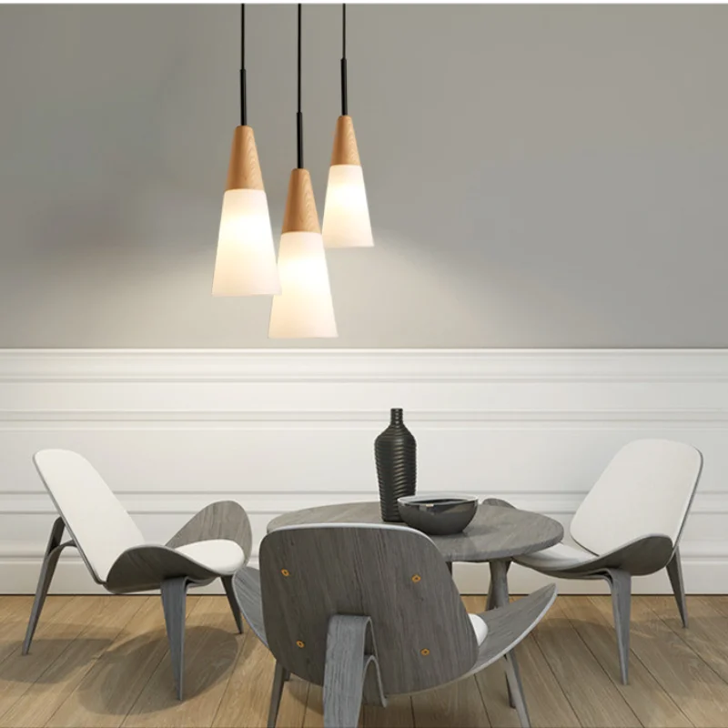 Nordic style Oak Wood Led Pendant lights,Creative Brief White glass lampshade Pendant lamps Living room droplight for Home Ligh