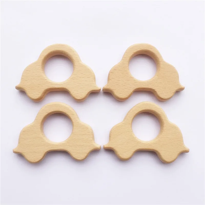 10pcs Car Wooden Teether Nature Baby Rattle Teething Grasping Toy DIY Organic Eco-friendly Wood Teething Accessories