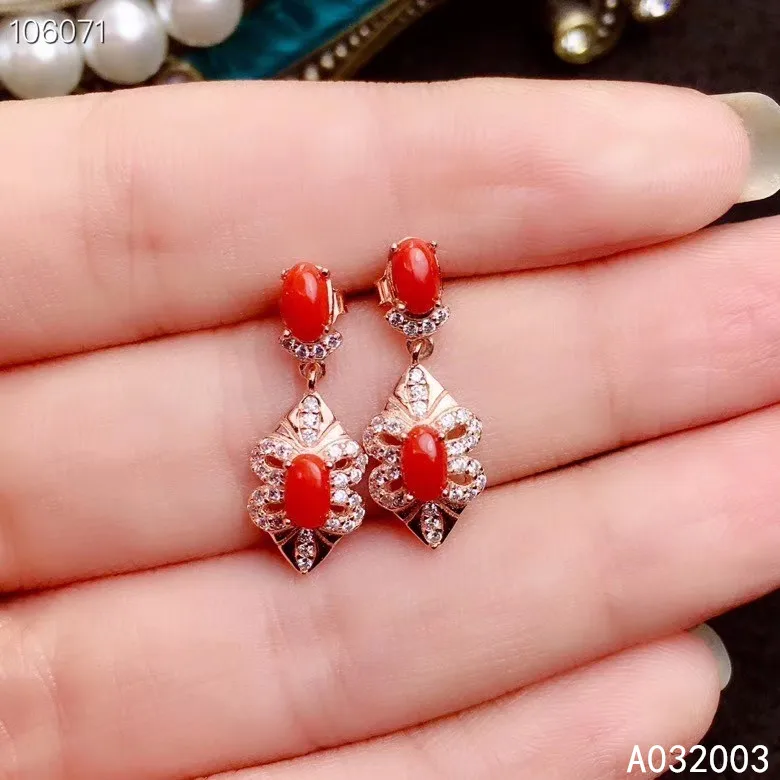 

KJJEAXCMY Fine Jewelry 925 Sterling Silver Inlaid Natural Red Coral Female Earrings Ear Studs Classic Support Detection