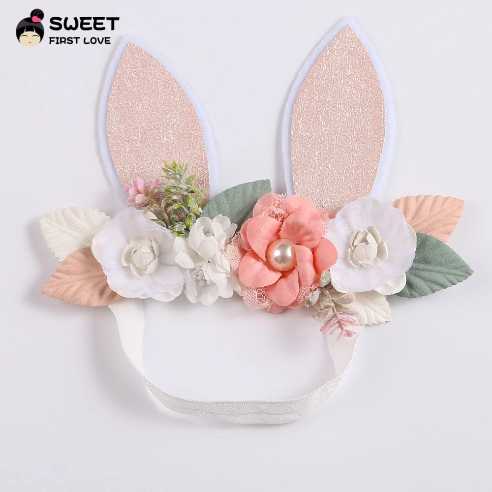 Baby Wide Bunny Ear Floral Headbands Photography Prop Lacehair Bows Bands For Infant Toddler  Hairbands Hair Accessories