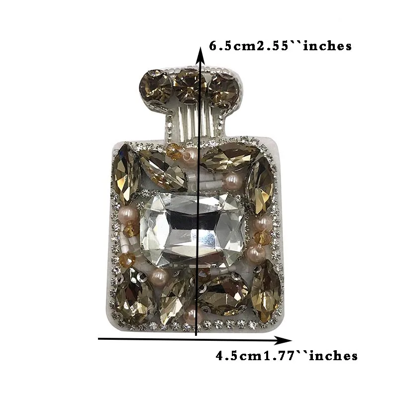 1pc Perfume Bottle With Bow Handmade Beaded Patches for Clothing DIY Sew on Sequin Rhinestone Patch Embroidered Appliques