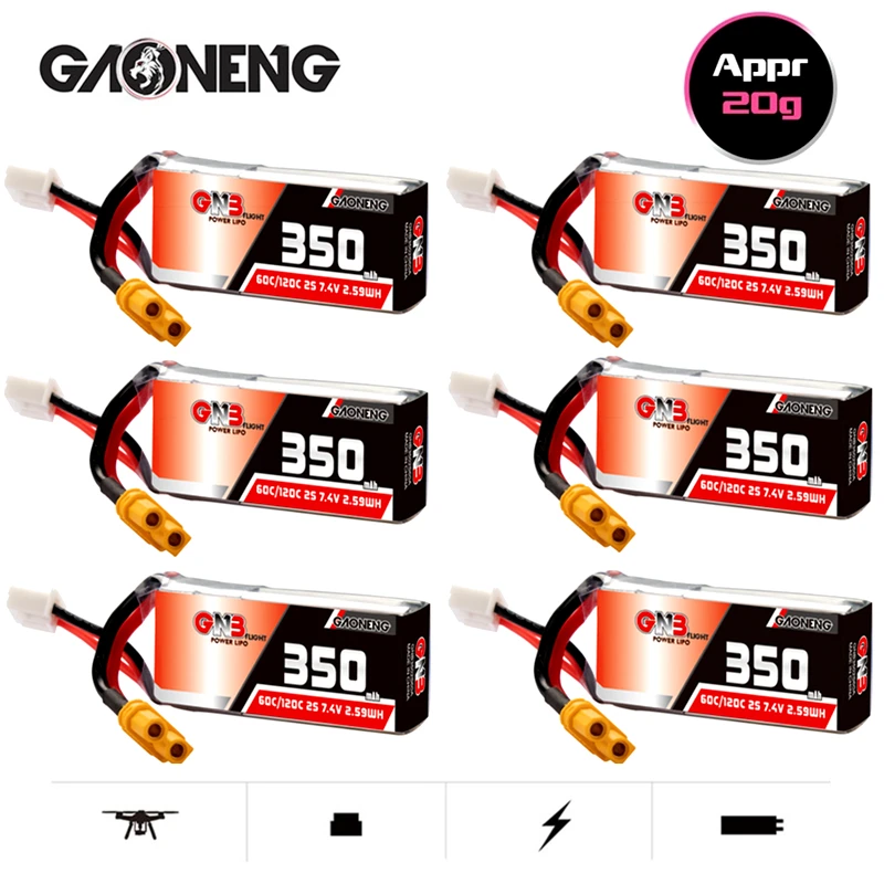 オリジナルのGazonnb hvドローン用バッテリー,350mah,2s,7.4v,60c/120c,xt30,qa75x rc用プラグ,1〜10個