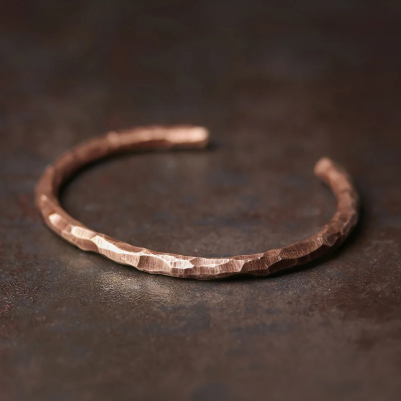 

Jewelry 2022 Hammered Copper Bracelet Rustic Steampunk Retro Punk Handcuff Bangle Viking Handmade Bracelet Homme Vintage