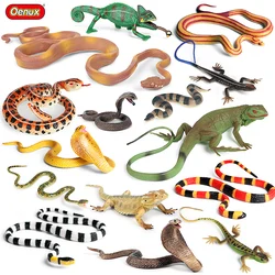 Oenux Original Wild Forest Reptile Animals Action Figures Snakes Green Anaconda Cobra Snail Lizard Model Figurines For Kid Toys