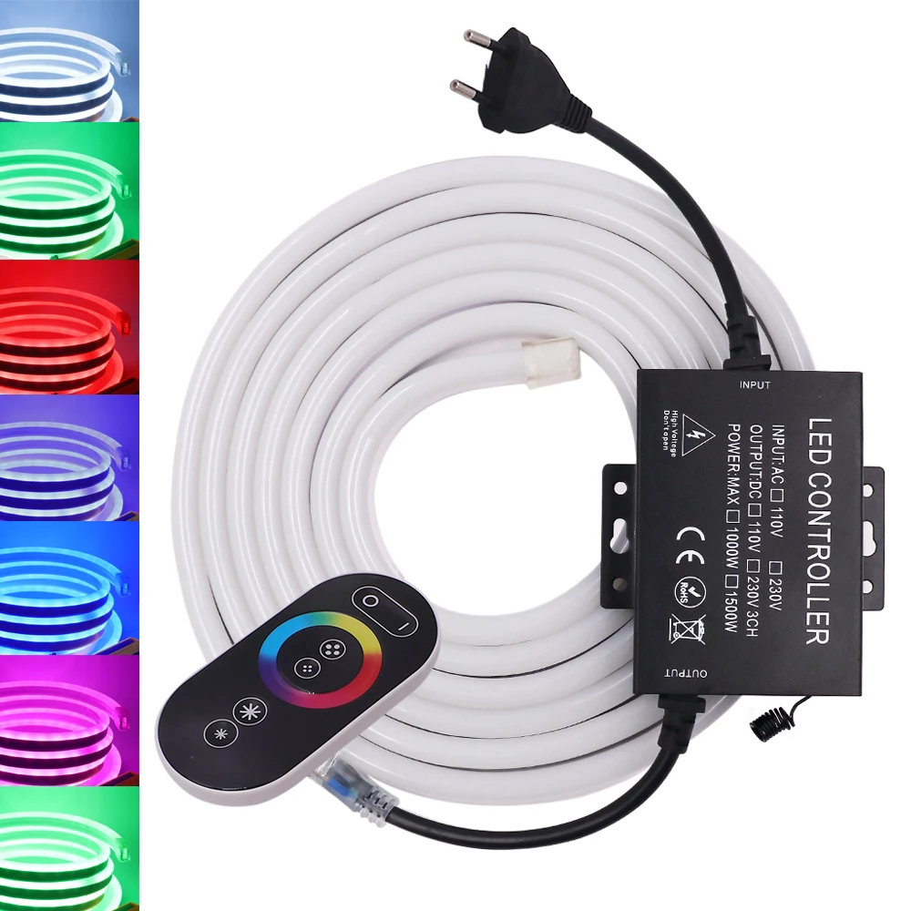 AC 220V 110V RGB Neon Strip Waterproof EU US AU UK Controller + Touch Remote Night Lamp Flexible Ribbon SMD 5050 LED Strip