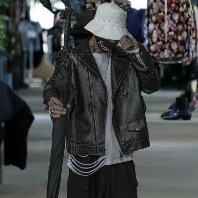 

M-XL!!! 2022 Biker leather fashion men's and women's street hip hop loose-fitting functional jacket hair stylist coat