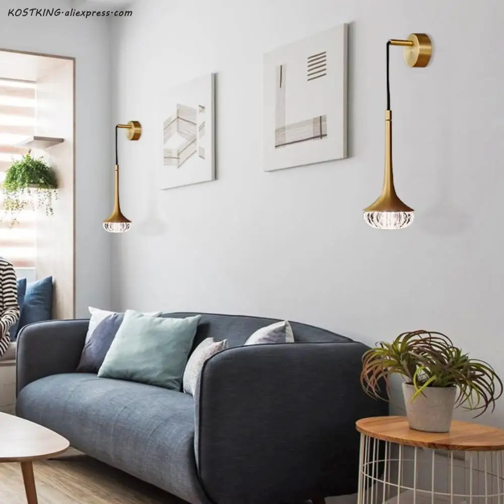 Bar vintage brass cord pendant wall sconce fixture lighting Living Room Glass Wall Lamp Bedroom Model Room LED Wall Light