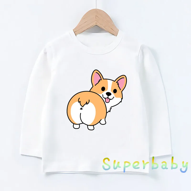 Cute Corgi Dog Print Cartoon Kids T-Shirts Funny Casual Girls Clothes Baby Boys Long Sleeve T shirt Spring Autumn Children Tops