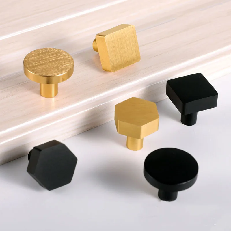 Brushed Gold/Black Aluminum Cabinet Handles Round Square Hexagonal Furniture Knobs Drawer Wardrobe Handle Simple Morden Pulls