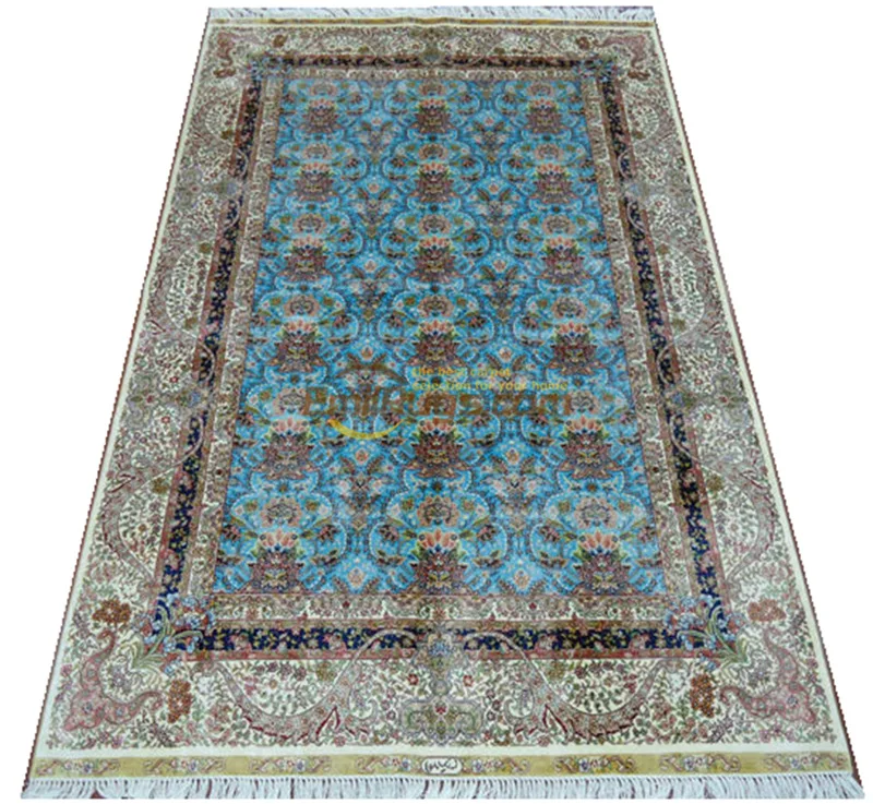 Hand Knotted Persian Amazing Wool And Silk Rugs Handmade White carpet