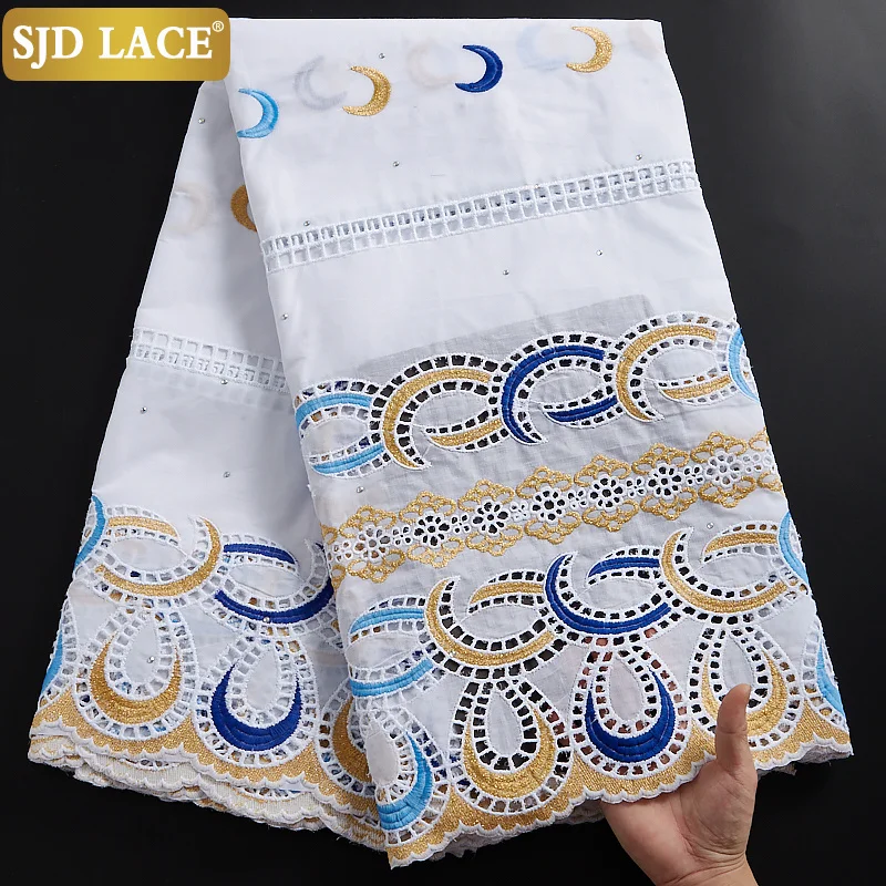 SJD LACE African Cotton Lace Fabric 2024 High Quality Stones Swiss Voile Lace Dubai Nigerian Cottons For Daily Dresses Sew A2341