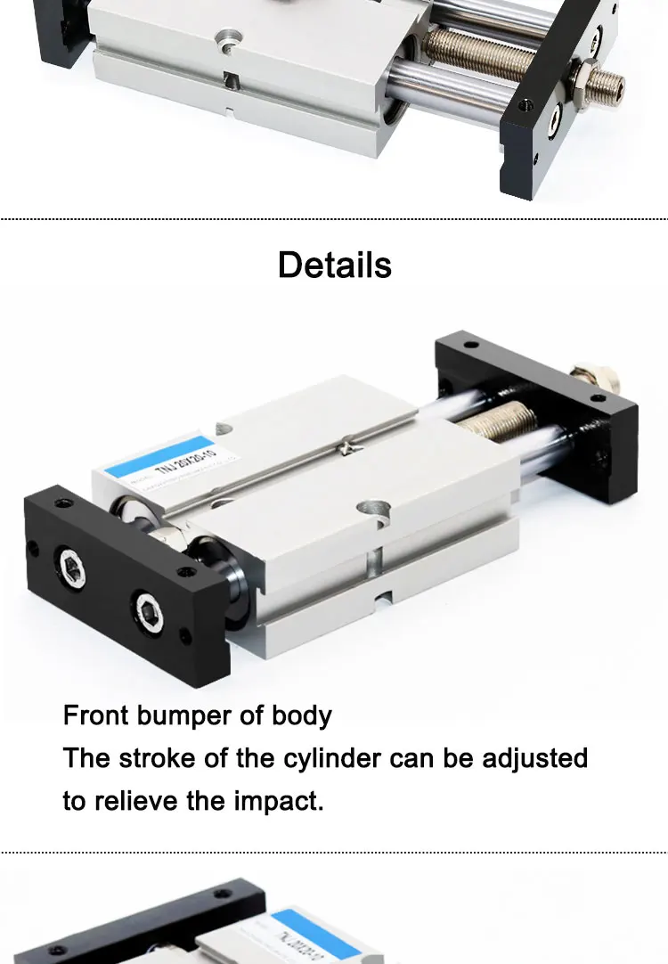 TNJ Pneumatischer Luftzylinder mit Einstellbarem Hub, Doppeltwirkend, Doppelwelle, Doppelstangen-Zylinder für Automatisierungsanlagen, Kolben – Detail 3