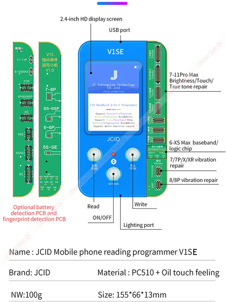 JC V1S V1SE WIFI Version Programmer for iPhone X 11 12 15  Series Photosensitive Original Color Touch Shock Fingerprint Battery