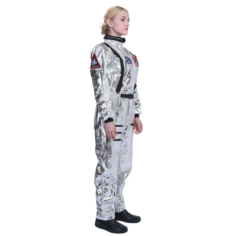 Vrouwen Zilveren Astronaut Cosplay Kostuum Volwassen Ruimtevaarder Halloween Party Jumpsuits Carnaval Pasen Purim Fancy Dress