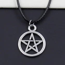 Fashion Star Pentagram Tibetan Silver Color Pendant Necklace Choker Charm Black Leather Cord Factory Price Handmade Gift