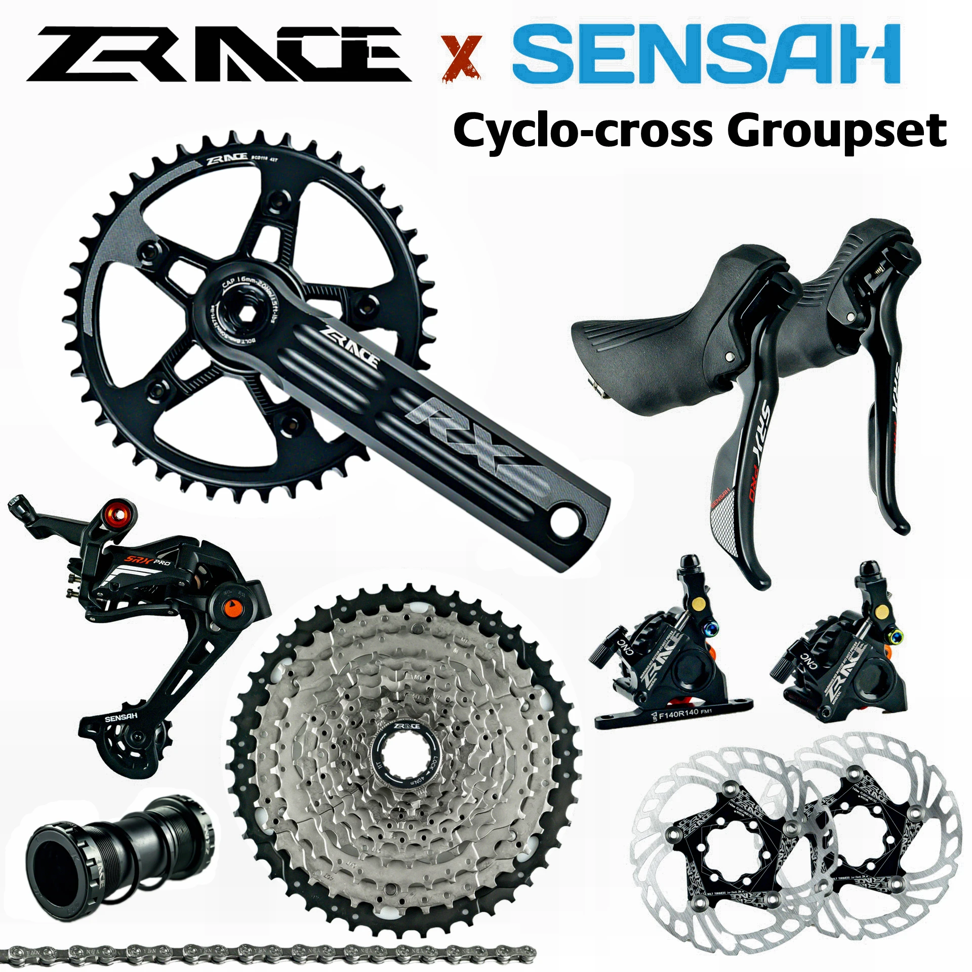 

SENSAH SRX PRO 1x11 Speed, 11s Road Groupset, R/L Shifter + Rear Derailleurs + ZRACE Chainset Brake, Gravel-bikes Cyclo-Cross