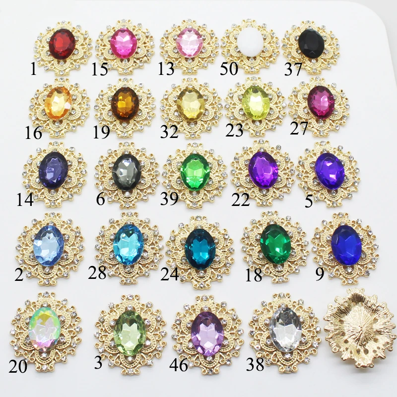 

10Pcs 28 * 33MM Oval Rhinestone Alloy Flower Plate Buckle, Handmade Diy Wedding Dress Bow Decoration Accessories