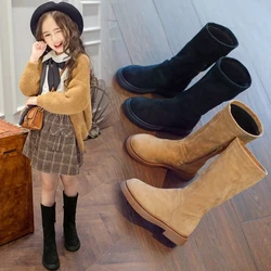 Bottes hautes en cuir pour filles, chaussures de princesse pour enfants, 2023