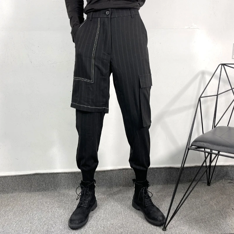 Owen Seak Men Casual Pencil Pants Gothic Clothing High Street Sweatpants Autumn Spring Calf-Length Loose Black Pants