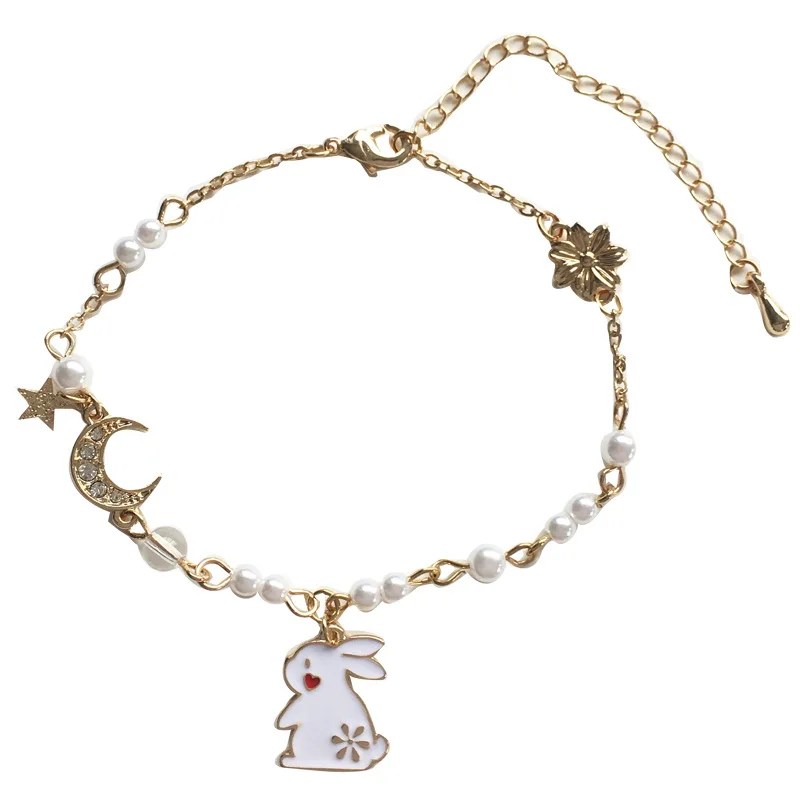 Japanischen Stil Nette Kleine Kaninchen Perle Lolita Armband Einfache Kleine Mond Sterne Armband für Student Mädchen Kinder Einstellbare Länge