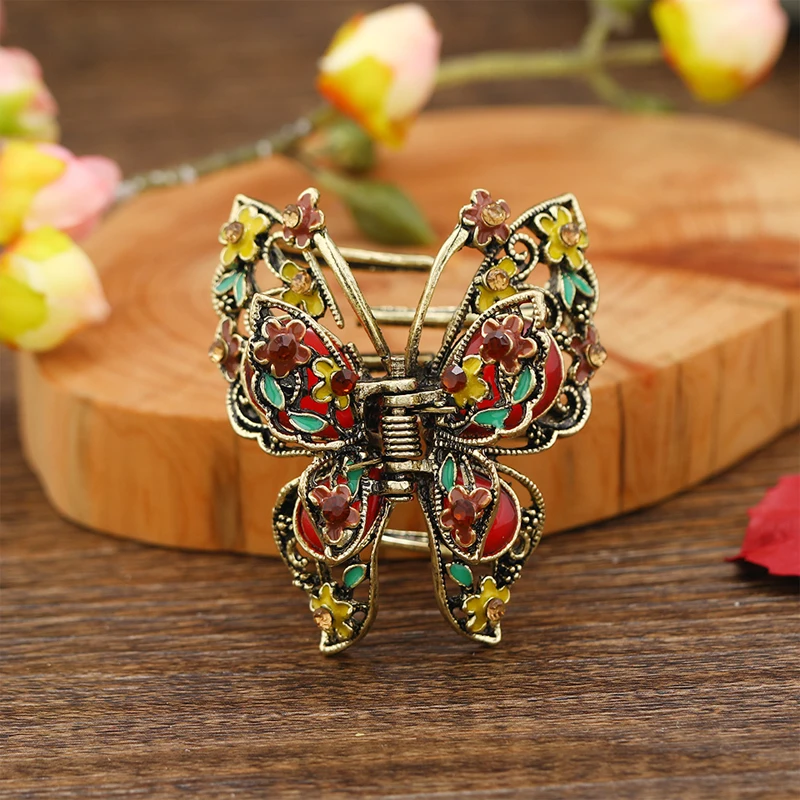 Morkoplea Vintage Butterfly Hair Claw Resin Stone Insect Hair Clip Accessories Women Banquet Hair Jewelry Gift