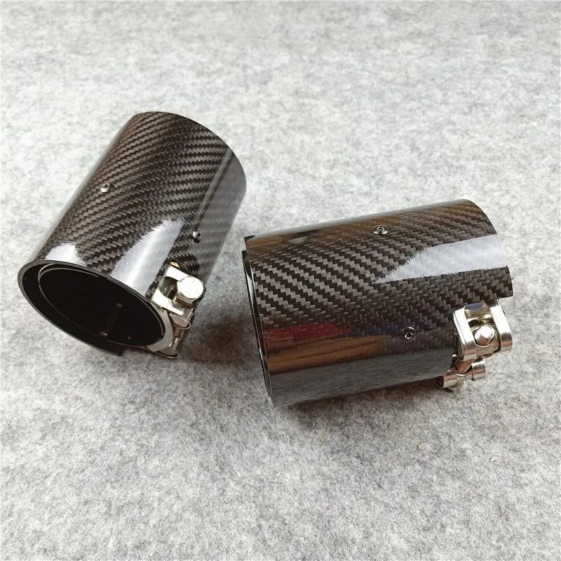 1 Piece Glossy Carbon Fiber Exhaust Pipe For M2 M3 M4 M5 F87 F80 F82 F83 F90 Length 120MM Stainless Steel Muffler Tip