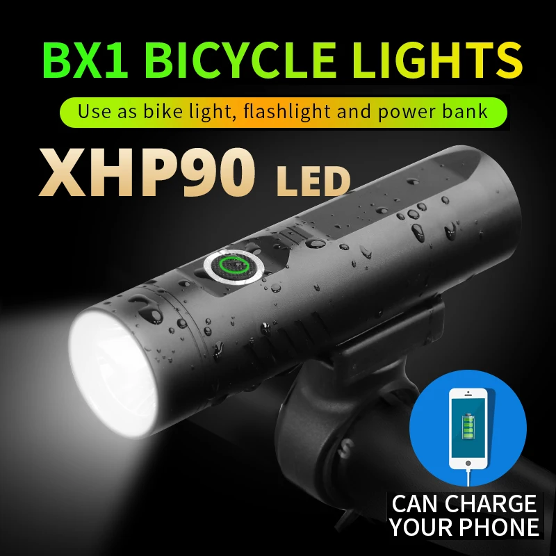 NEW Powerful XHP90 Mini LED Flashlight For Bicycle Light XHP50 Torch T6 USB Rechargeable Cycling Clip L2 as Powerbank 3200mAh