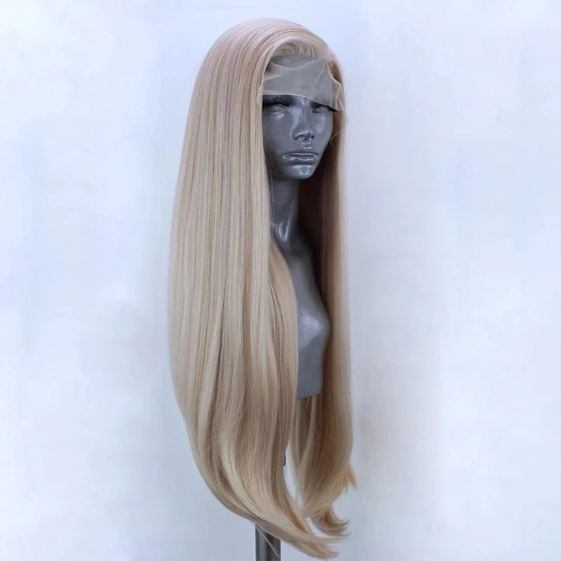 Synthetic Lace Front Blonde Wigs Half Hand Tied for Women Heat Resistant Fiber Hair Straight Wig 18-26 Inches Cosplay Wigs