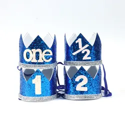 Shiny Birthday Crown Hat 1st 2nd one Year Old Happy Birthday Party Decor Caps Glitter Headband Newborn Boys Baby Shower Decor