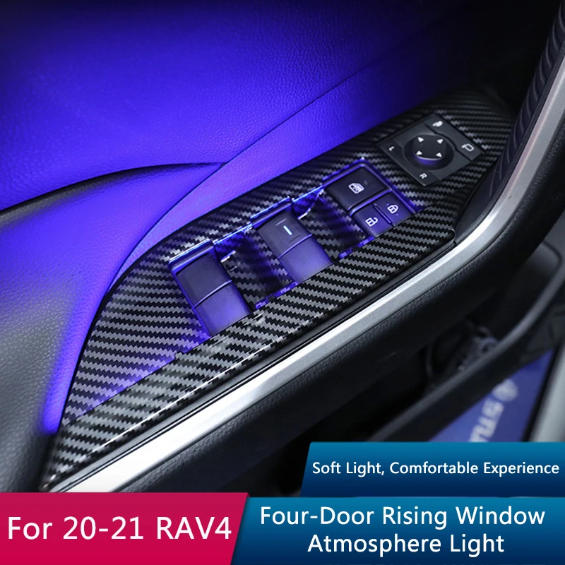 TAJIAN Car Carbon Fiber Four-Door Rising Window Frame 1Set Blu-Ray Atmosphere Light Ambient Lamp Decoration For Toyota 20-21RAV4