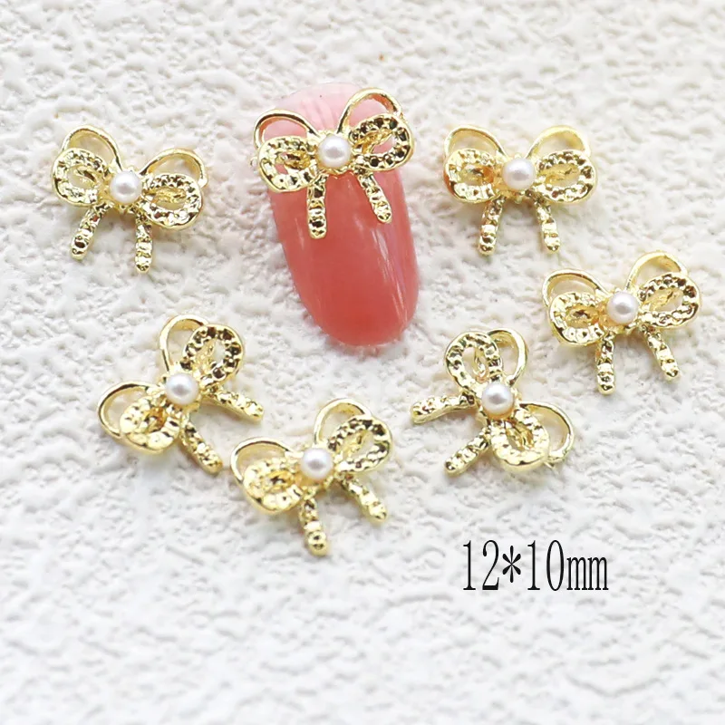 10Pcs Luxury Nail Art Gold Silver Charms Butterfly Heart Shaped Pearl AB Color Crystal Rhinestones For Acrylic Nails Decoration