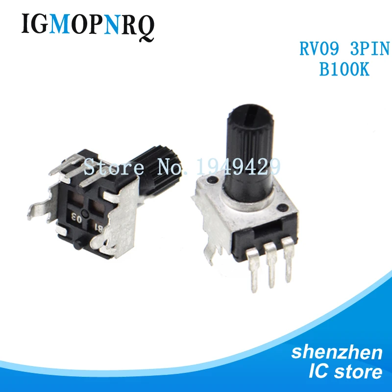 5PCS/LOT RV09 B100K B104 Potentiometer Adjustable Resistance 12.5mm Shaft 3 Pins 0932 Vertical adjustable trim pot WH09