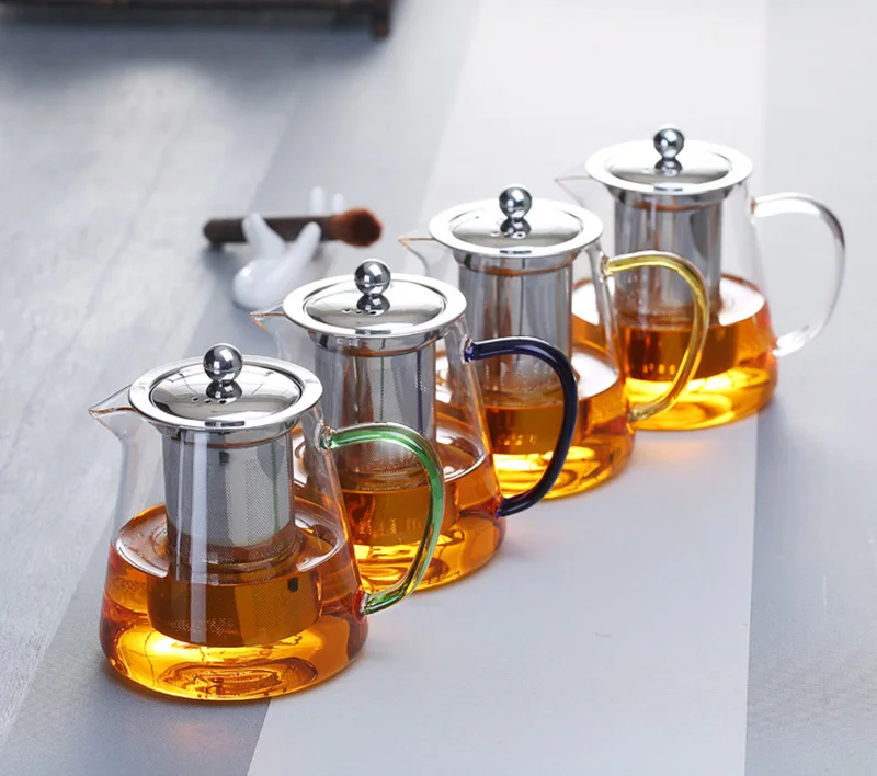 Colorful Heat-resistant glass Teapot 550ml With filter,tea pot Can be heated directly on fire Strainer Heat Coffee Pot Kettle