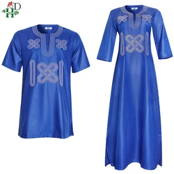 H&D 2022 Fashion Couple Clothes African Dress For Women Embroidery Dashiki Men Shirt Short Sleeve Tops Wedding Party Outfit Robe