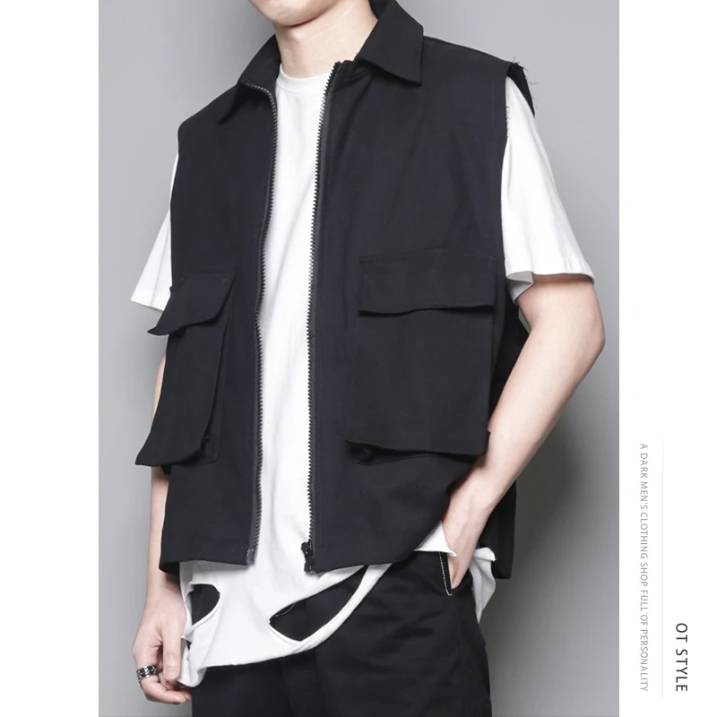 Guochao dark series street functional Tactical Vest Ins hip-hop Zipper vest vest vest men's multi-pocket